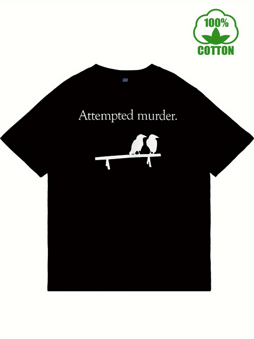 Men's Graphic T-Shirt Attempted Murder Two Black Birds Perched On A Lone Branch T Shirt