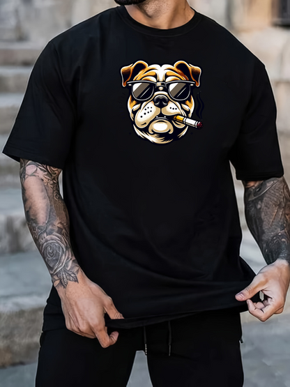 Men's Graphic T-Shirt Cool Bulldog Wearing Sunglasses And Smoking Cigar Illustration Bulldog