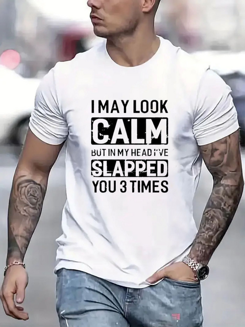 Men's Graphic T-Shirt I May Look Calm But In My Head I Have Slapped You Three Times Bold Black Text