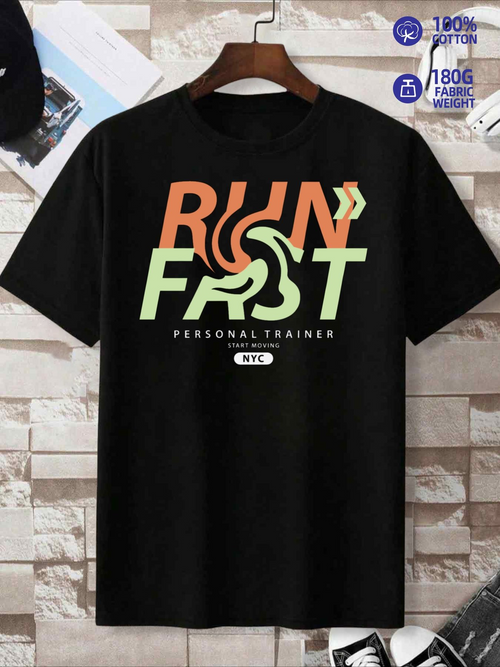 Men's Graphic T-Shirt Run Fast Retro Bold Lettering With Gradient Speed Lines