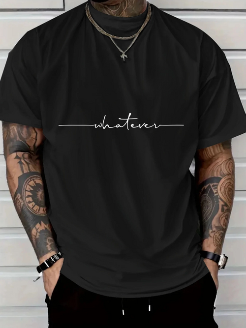 Men's Graphic T-Shirt Minimalist Handwritten Whimsical Slogan Text On Solid Black Shirt