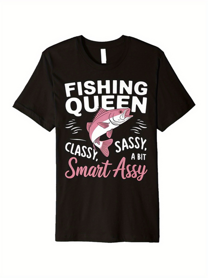 Men's Graphic T-Shirt Fishing Queen Playful Pink Fish Surrounded By Bold White Letters T Shirt