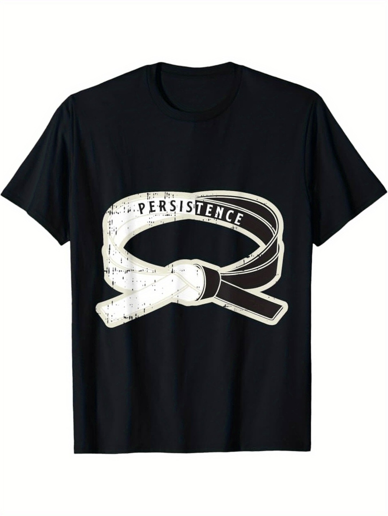 Men's Graphic T-Shirt Persistence With Martial Arts White Belt Flowing Across Chest