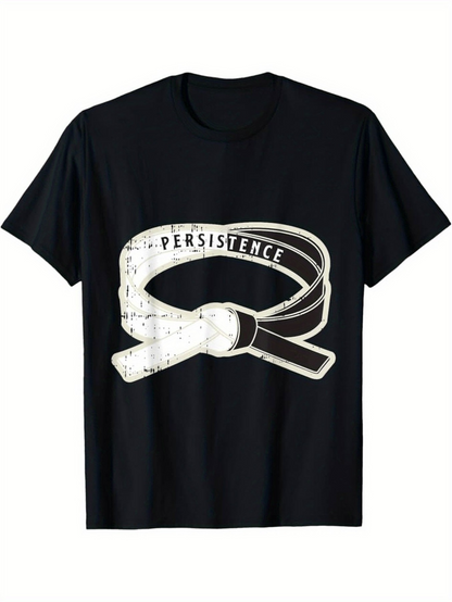 Men's Graphic T-Shirt Persistence With Martial Arts White Belt Flowing Across Chest