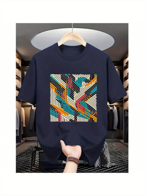 Men's Graphic T-Shirt Vivid Multicolor Abstract Lines Arranged In Geometric Symmetry Pattern