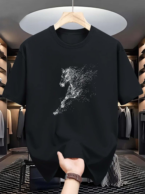 Men's Graphic T-Shirt Abstract Motion With Energetic Swirling Dots Forming A Powerful Horse