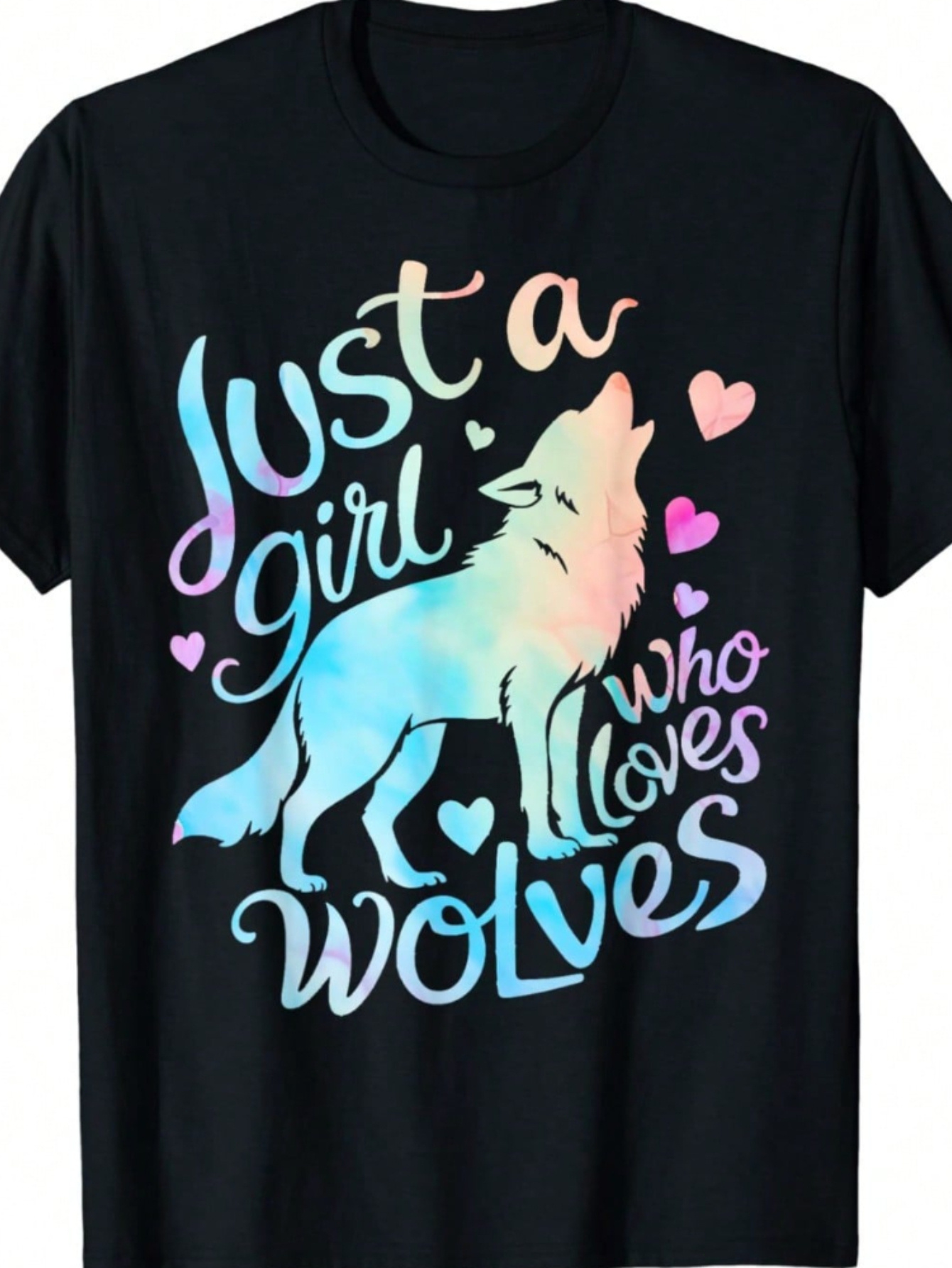 Men's Graphic T-Shirt Just A Girl With Colorful Hearts Howling Wolves