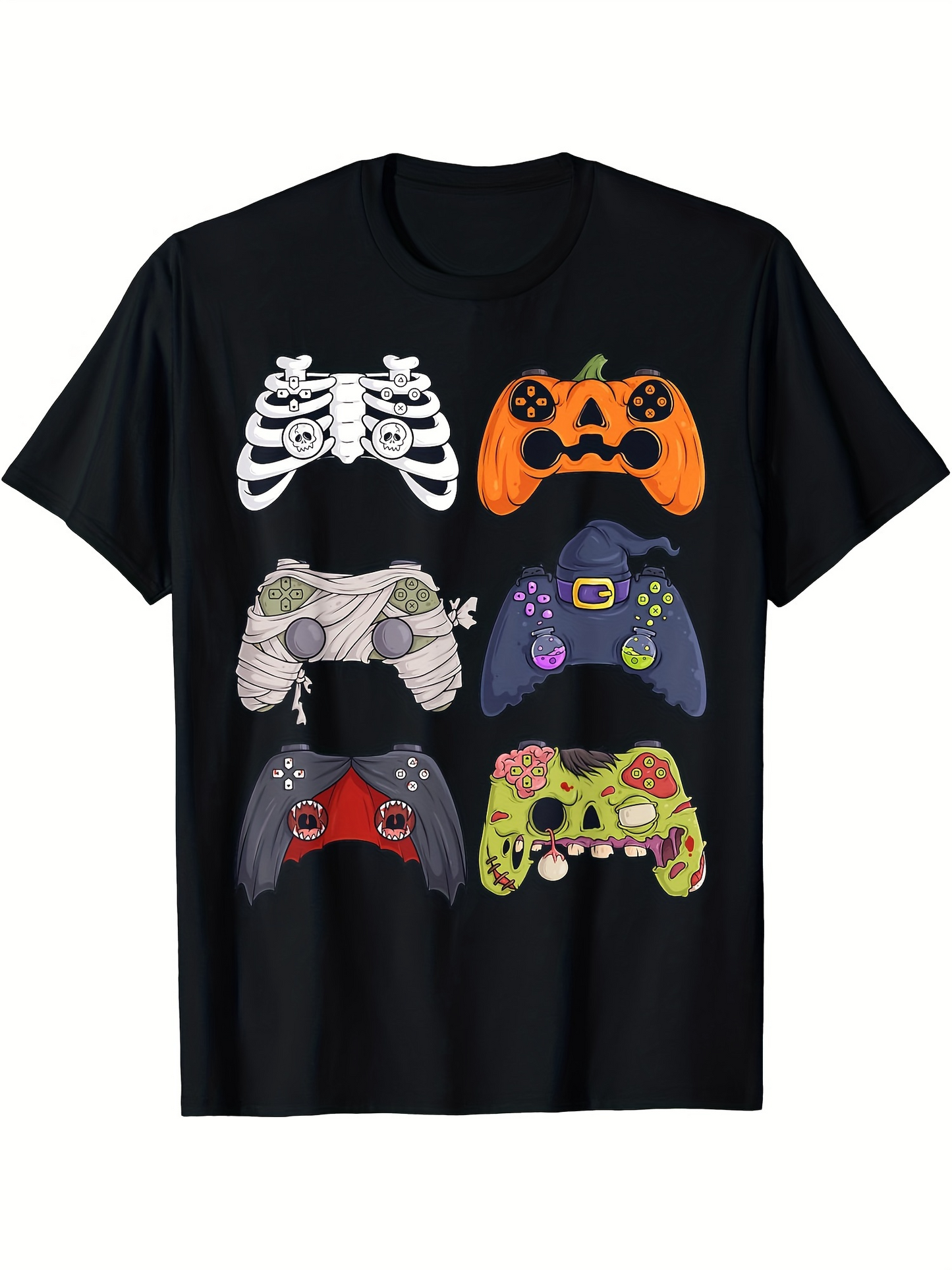 Men's Graphic T-Shirt Colorful Halloween Patterned Controllers Among Playful Spooky Designs Gamepad