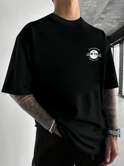 Men's Graphic T-Shirt Retro Urban Patch Text With Monochrome Modern Emblem And Rounded Corners T Shirt