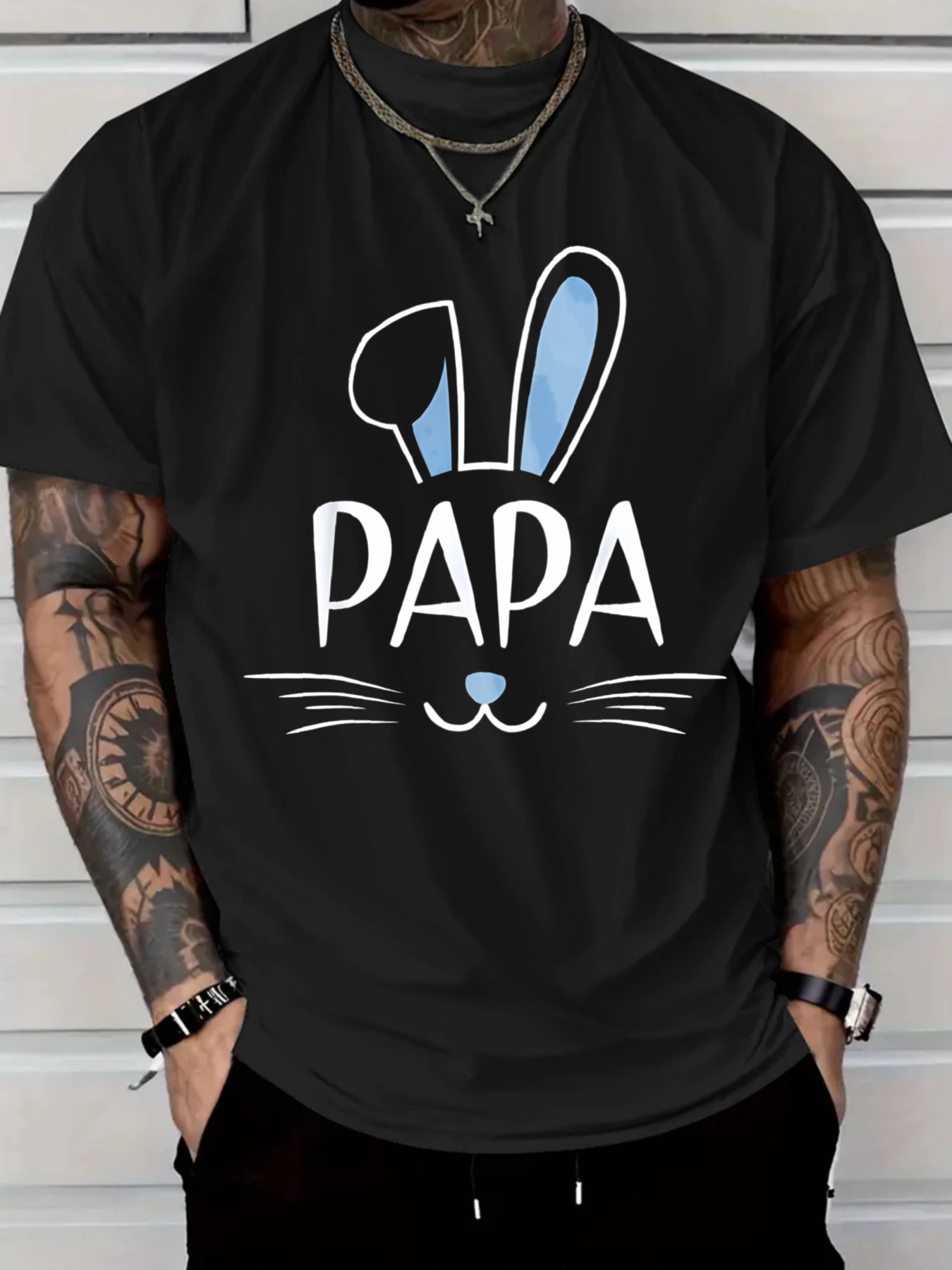Men's Graphic T-Shirt Papa Blue Eared Bunny With Whiskers And Cute Nose