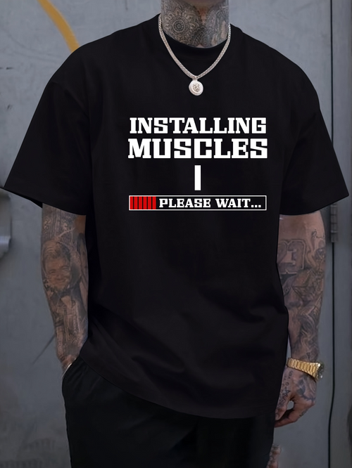 Men's Graphic T-Shirt Installing Muscles Progress Bar Please Wait Graphic T Shirt