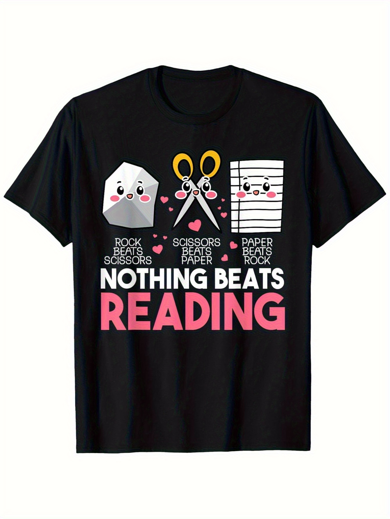 Men's Graphic T-Shirt Nothing Beats Reading With Cute Smiling Stationery Under Pink Hearts T Shirt