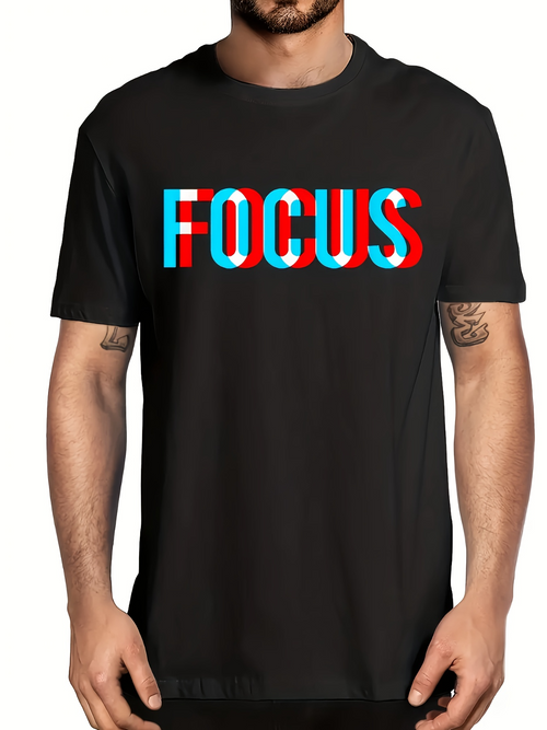 Men's Graphic T-Shirt Focus Blurred Shadowed Layered Lettering On Soft Cotton T Shirt Focus