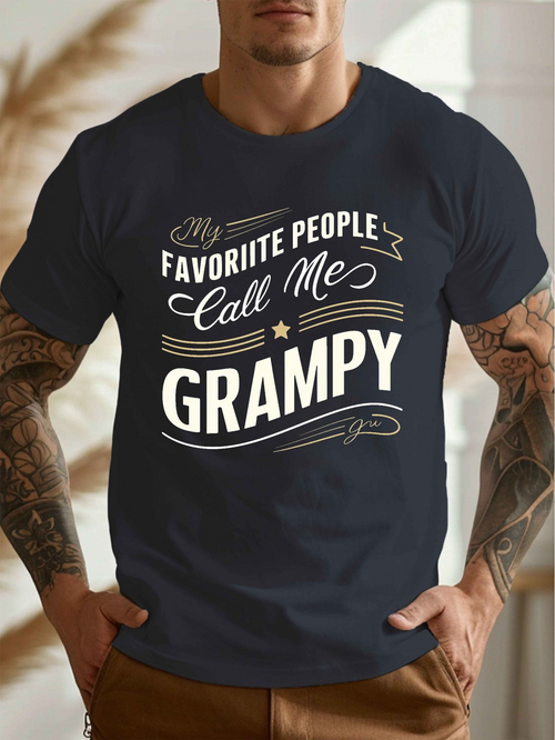 Men's Graphic T-Shirt My Favorite People Call Me Grampy Surrounded By Playful Whimsical Handwritten Decorative Typography