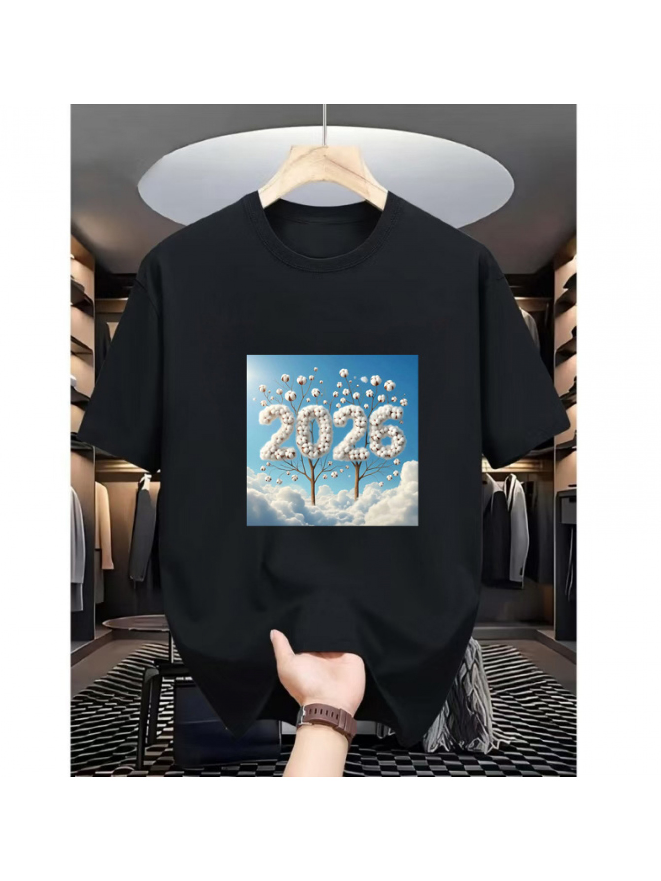 Men's Graphic T-Shirt 2026 Fluffy White Clouds Floating In Blue Sky Dream Scene