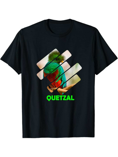 Men's Graphic T-Shirt Quetzal With Artistic Stripes Bold Colorful Bird Artwork