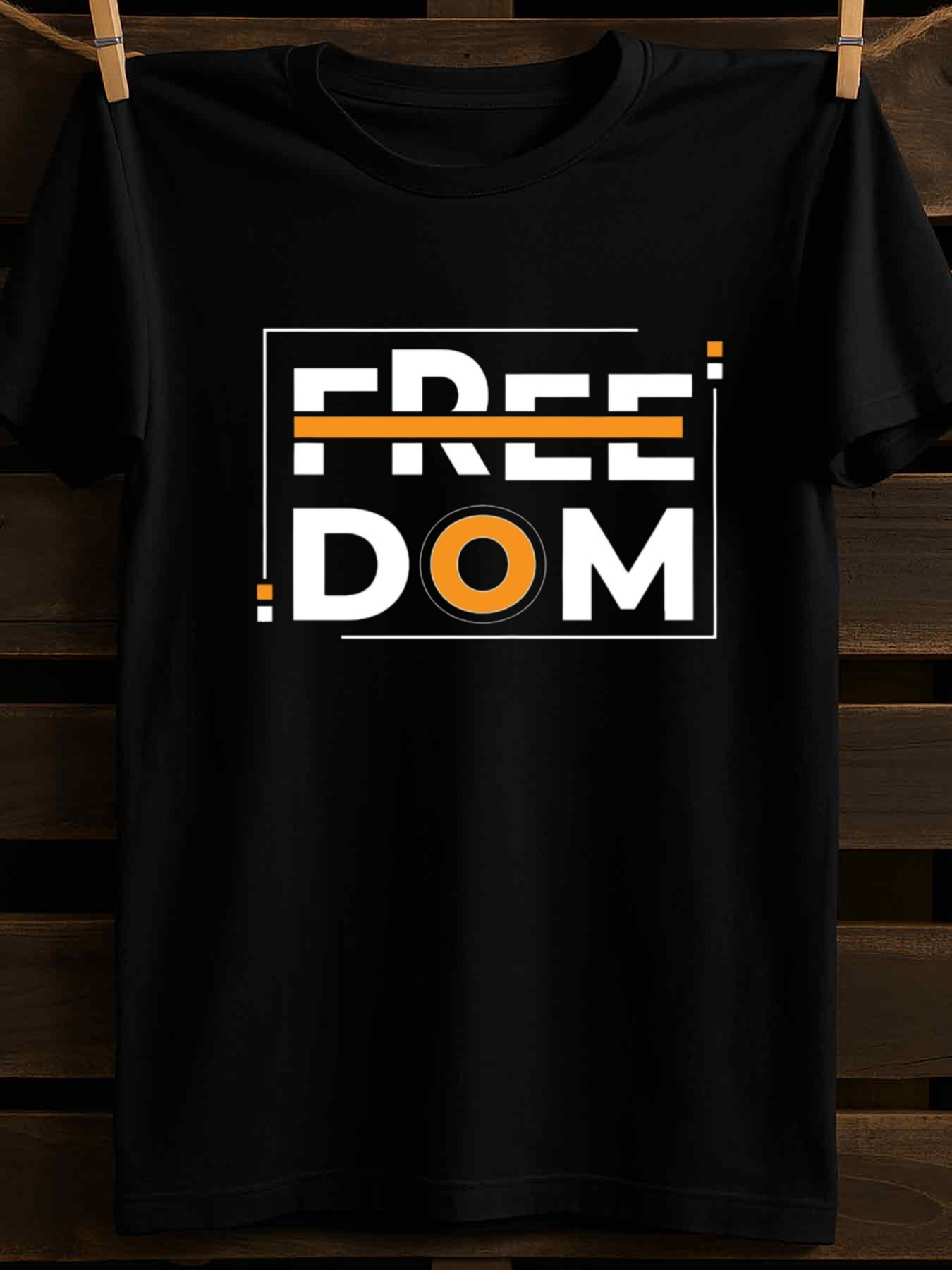 Men's Graphic T-Shirt Bold Graphic With Orange Accents Framing The Word Freedom T Shirt