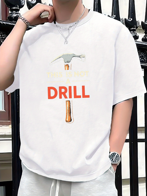 Men's Graphic T-Shirt Power Tool With Metallic Drill Surrounded By Urban Street Style Drill