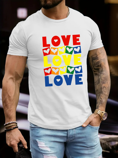 Men's Graphic T-Shirt Love Colorful Block Heart Graphic With Bold Lettering And Modern White T Shirt