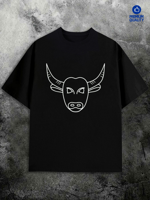 Men's Graphic T-Shirt Minimal Line Drawing Of Large Horned Bull Face