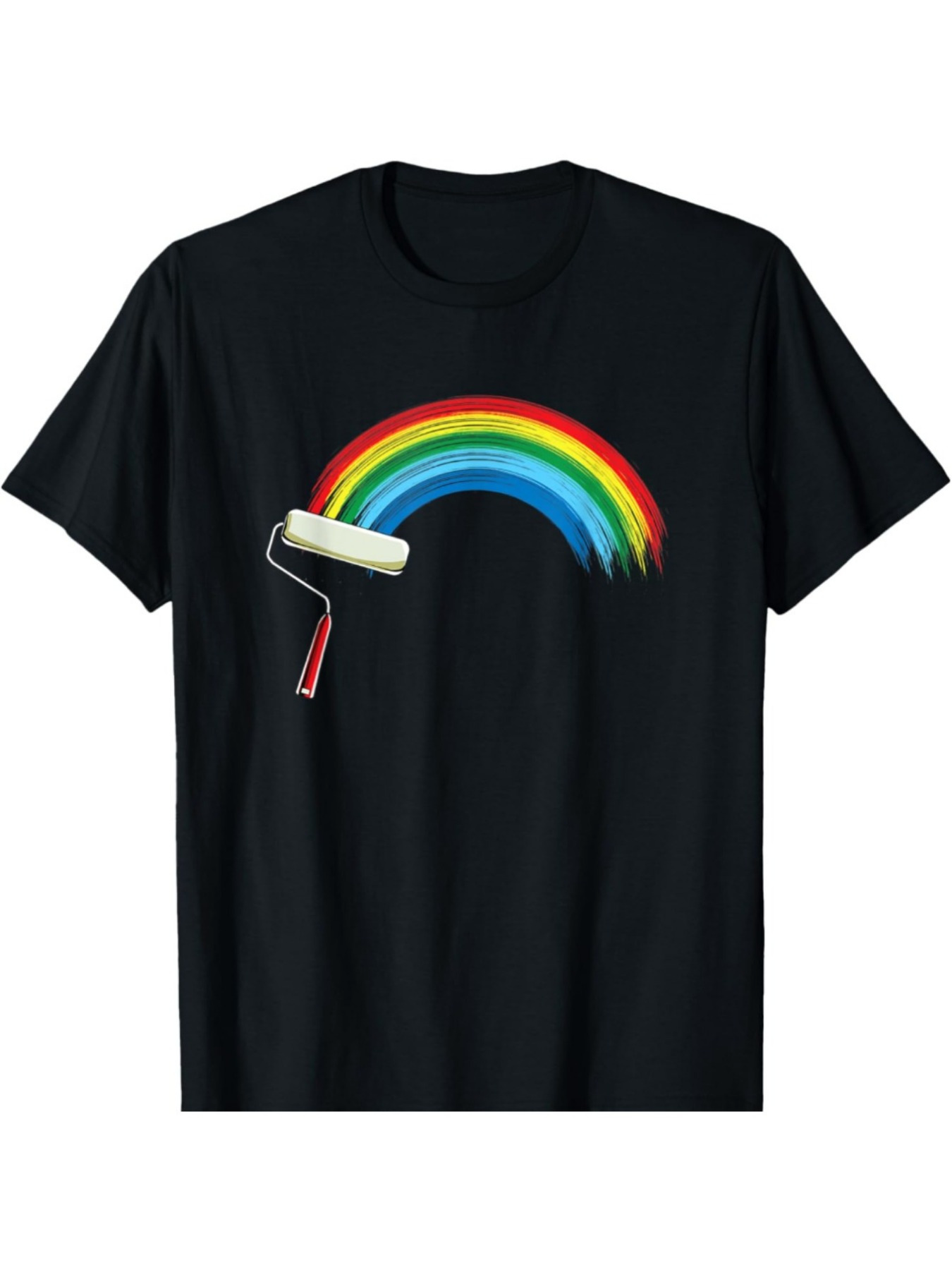 Men's Graphic T-Shirt Paint Roller With Bright Rainbow Arc On Plain Black Shirt