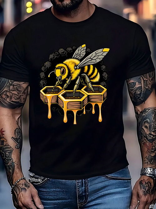 Men's Graphic T-Shirt Golden Honeycomb With Honey Dripping Beneath A Vibrant Yellow Bee