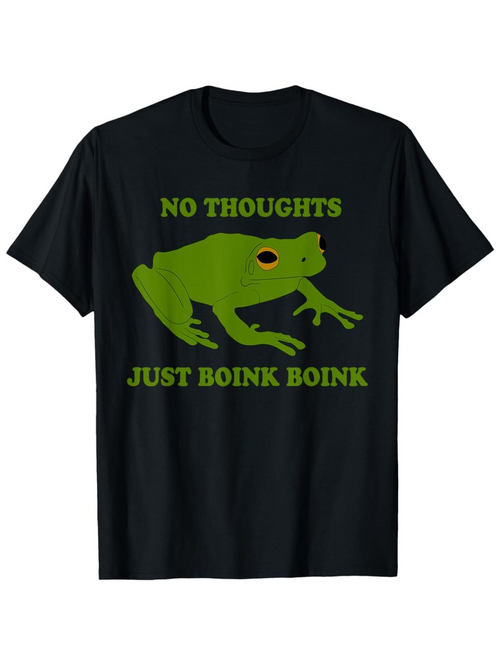 Men's Graphic T-Shirt No Thoughts Playful Green Frog With Red Eye In Relaxed Pose Frog