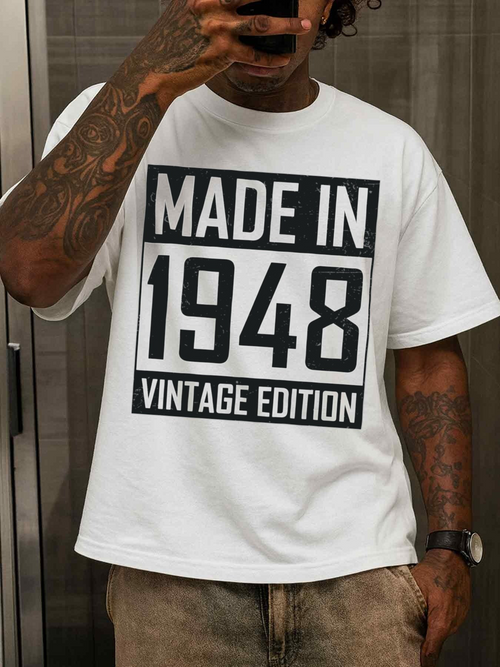 Men's Graphic T-Shirt Made In 1948 Vintage Edition Bold Lettering White T Shirt