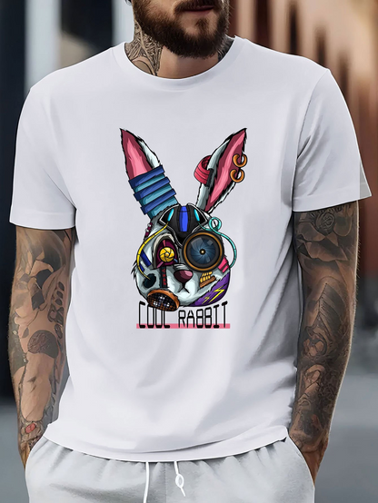 Men's Graphic T-Shirt Cool Rabbit Futuristic Metallic Elements With Neon Accents Robotic Rabbit