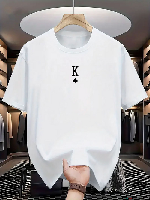 Men's Graphic T-Shirt Minimal Playing Card K Symbol Above Black Spade Motif
