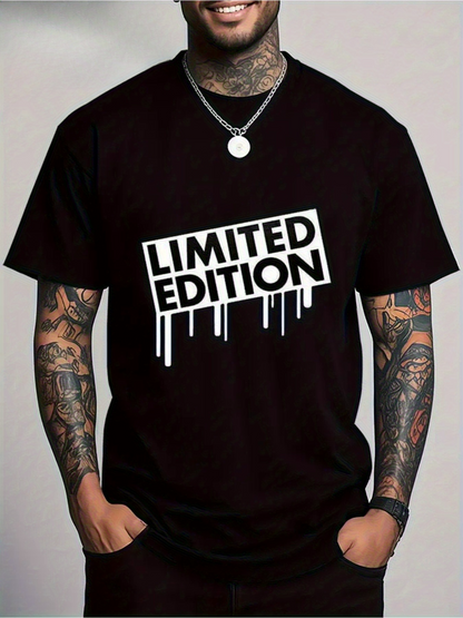Men's Graphic T-Shirt Limited Edition Bold White Dripping Letters On Simple Black T Shirt