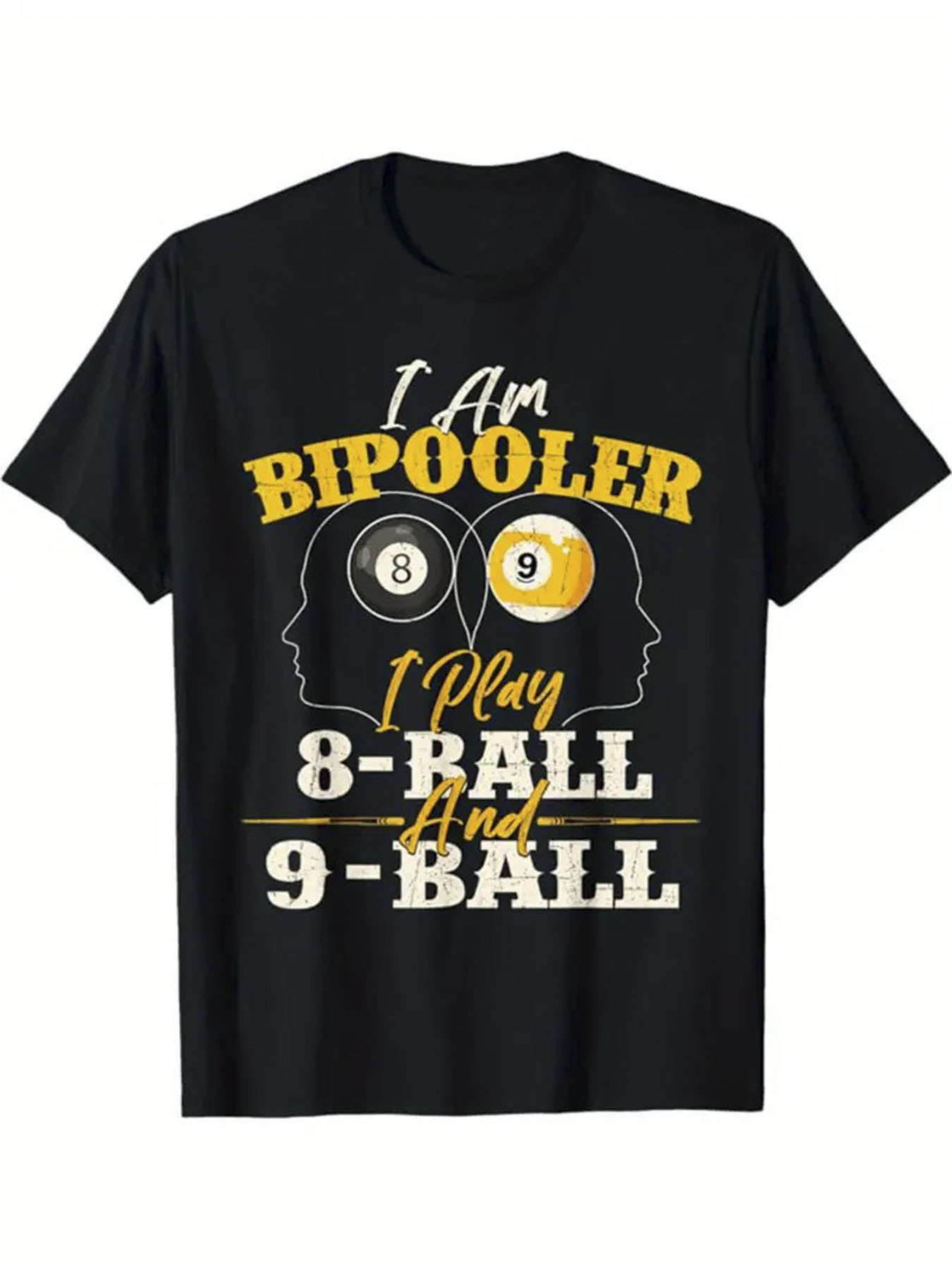 Men's Graphic T-Shirt I Am Bipooler Billiard Balls With Player Silhouettes And Bold Lettering T Shirt