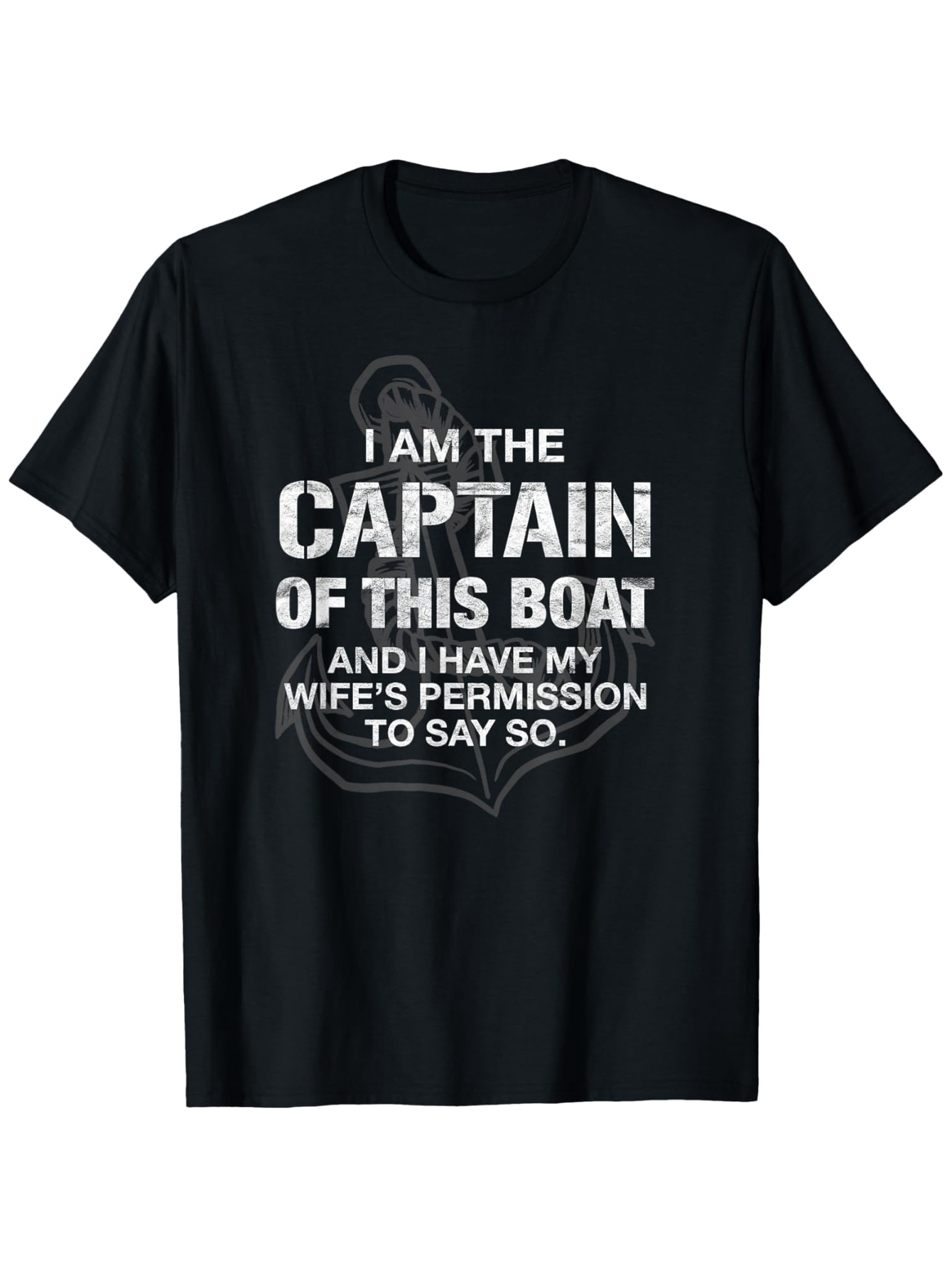 Men's Graphic T-Shirt I Am The Captain With Nautical Anchor On Black Shirt