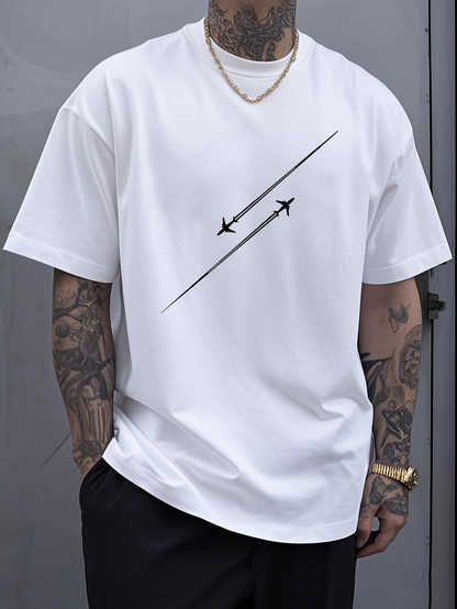 Men's Graphic T-Shirt Minimalist Diagonal Lines With Crossing Jet Airplanes