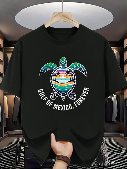 Men's Graphic T-Shirt Gulf Of Mexico Forever Sunset Beach With Sea Turtle