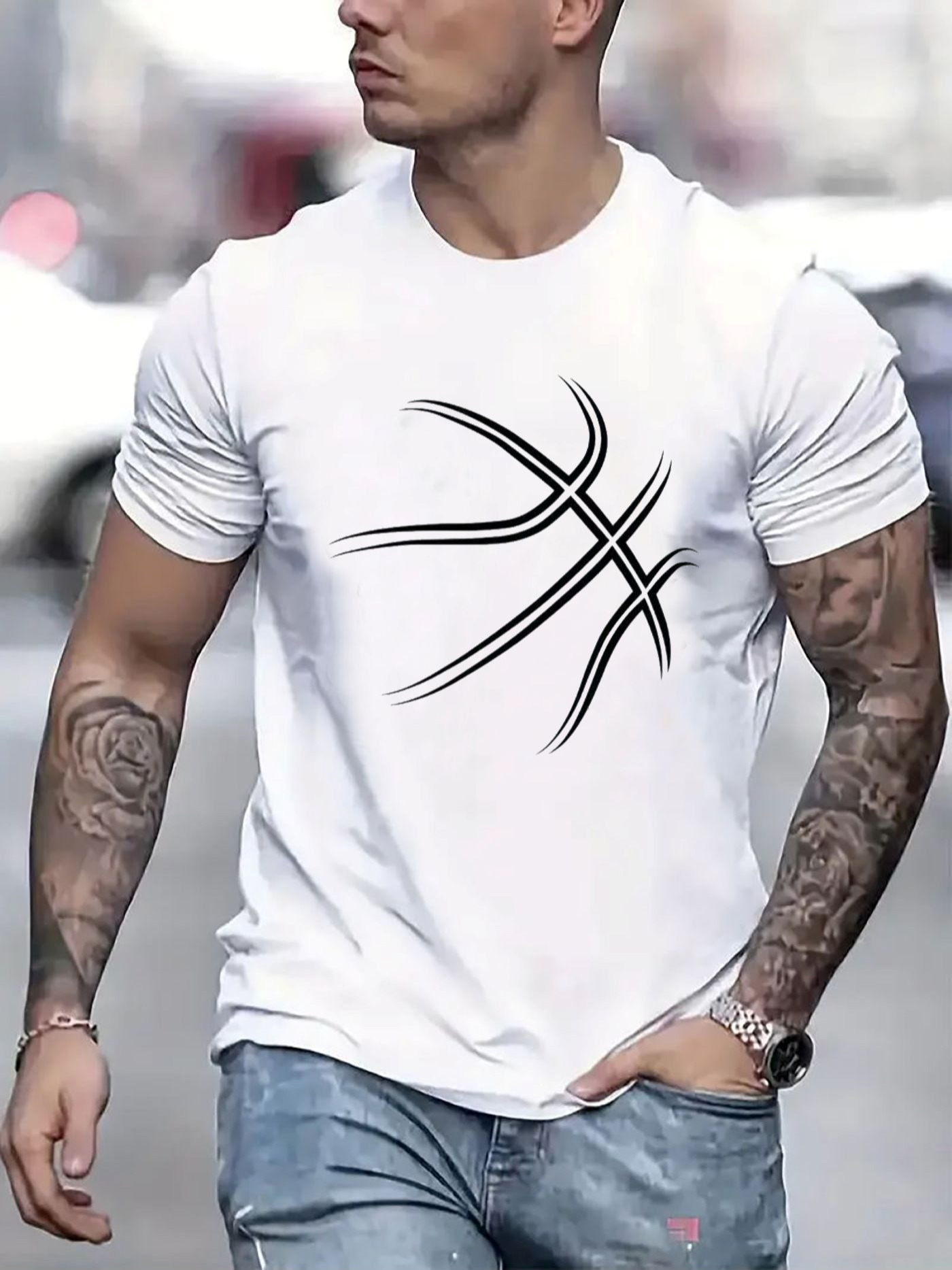 Men's Graphic T-Shirt Minimalist Curved Black Lines On A Crisp White Modern T Shirt