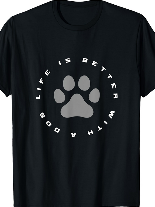 Men's Graphic T-Shirt Life Is Better With A Dog Surrounded By Grey Paw Print Design