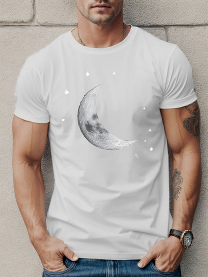 Men's Graphic T-Shirt Crescent Moon Surrounded By Soft Floating White Shining Stars Moon