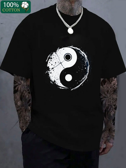Men's Graphic T-Shirt Grunge Painted Contrast Energy Balance Yin Yang Symbol