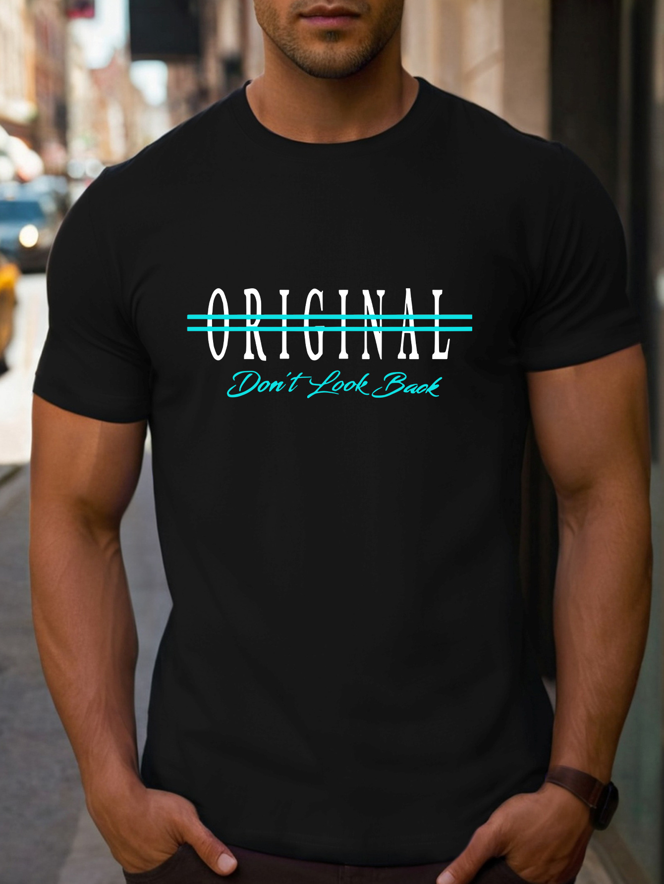 Men's Graphic T-Shirt Original With Blue Streak And Bold Slogan Centralized Text Tee