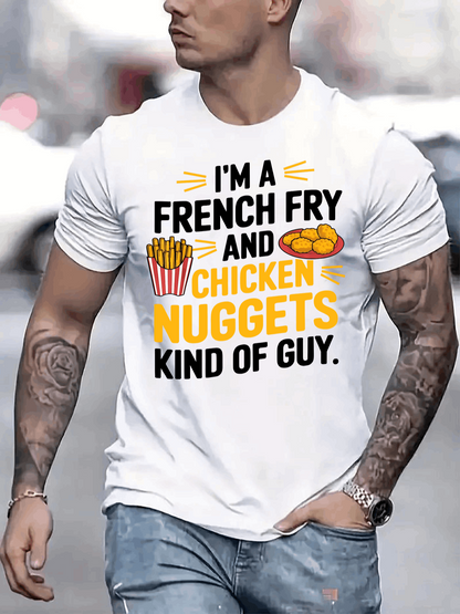 Men's Graphic T-Shirt French Fry And Chicken Nuggets Kind Of Guy With Bold Snack Icons