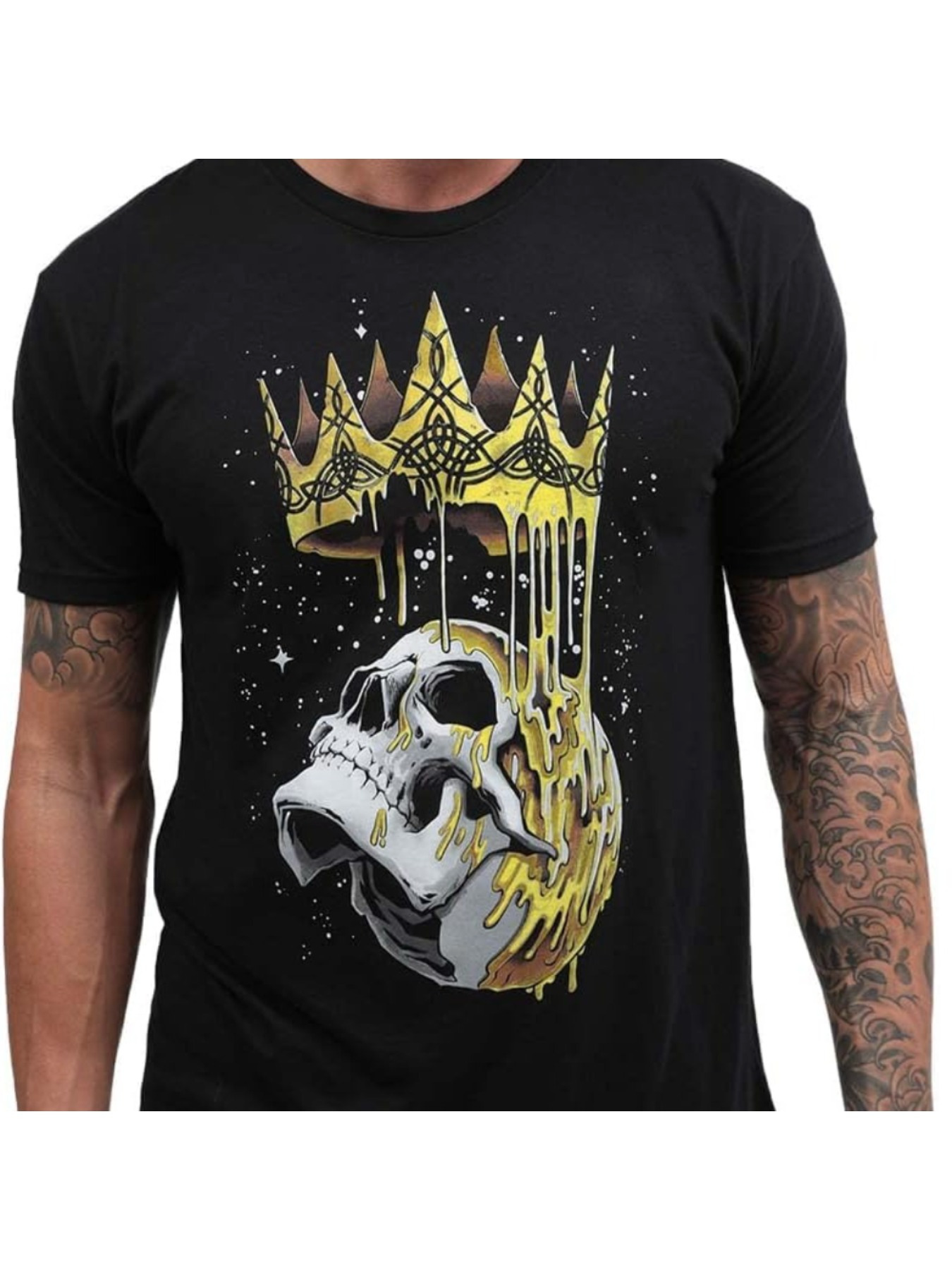 Men's Graphic T-Shirt Golden Dripping Crown With Melting Skull Surrounded By Night Sky