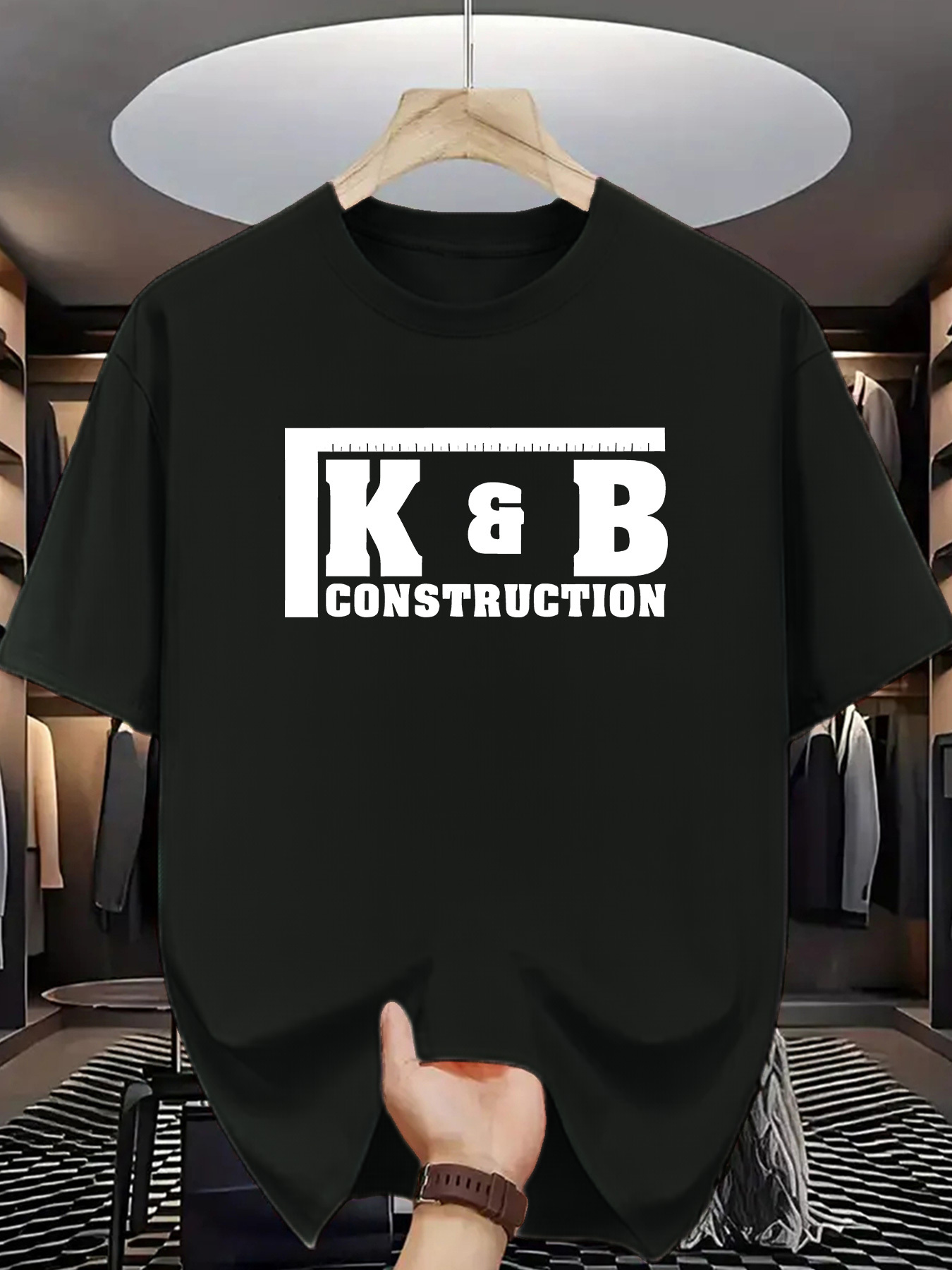 Men's Graphic T-Shirt K And B Construction Bold White Print Against Cotton Fabric T Shirt