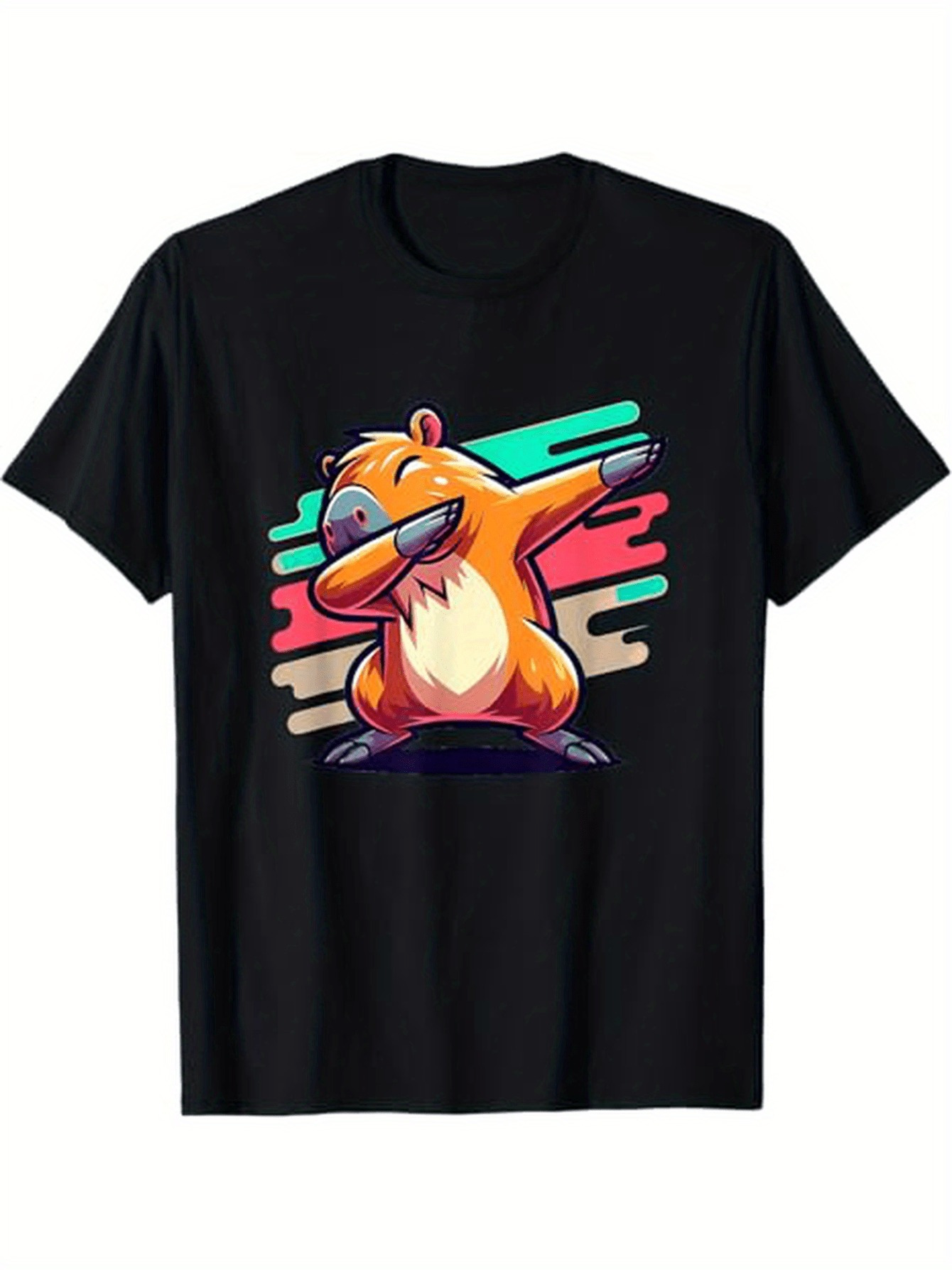 Men's Graphic T-Shirt Retro Colorful Strokes With Dancing Dabbing Cartoon Bear