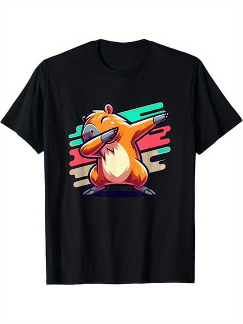 Men's Graphic T-Shirt Retro Colorful Strokes With Dancing Dabbing Cartoon Bear