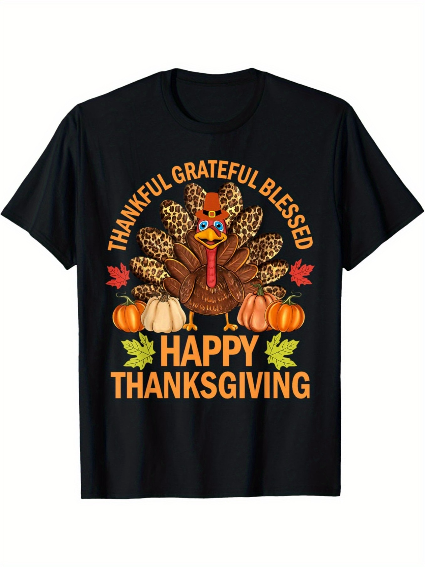 Men's Graphic T-Shirt Thankful Grateful Blessed With Pumpkins Surrounded By Thanksgiving Turkey