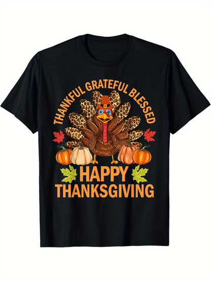Men's Graphic T-Shirt Thankful Grateful Blessed With Pumpkins Surrounded By Thanksgiving Turkey