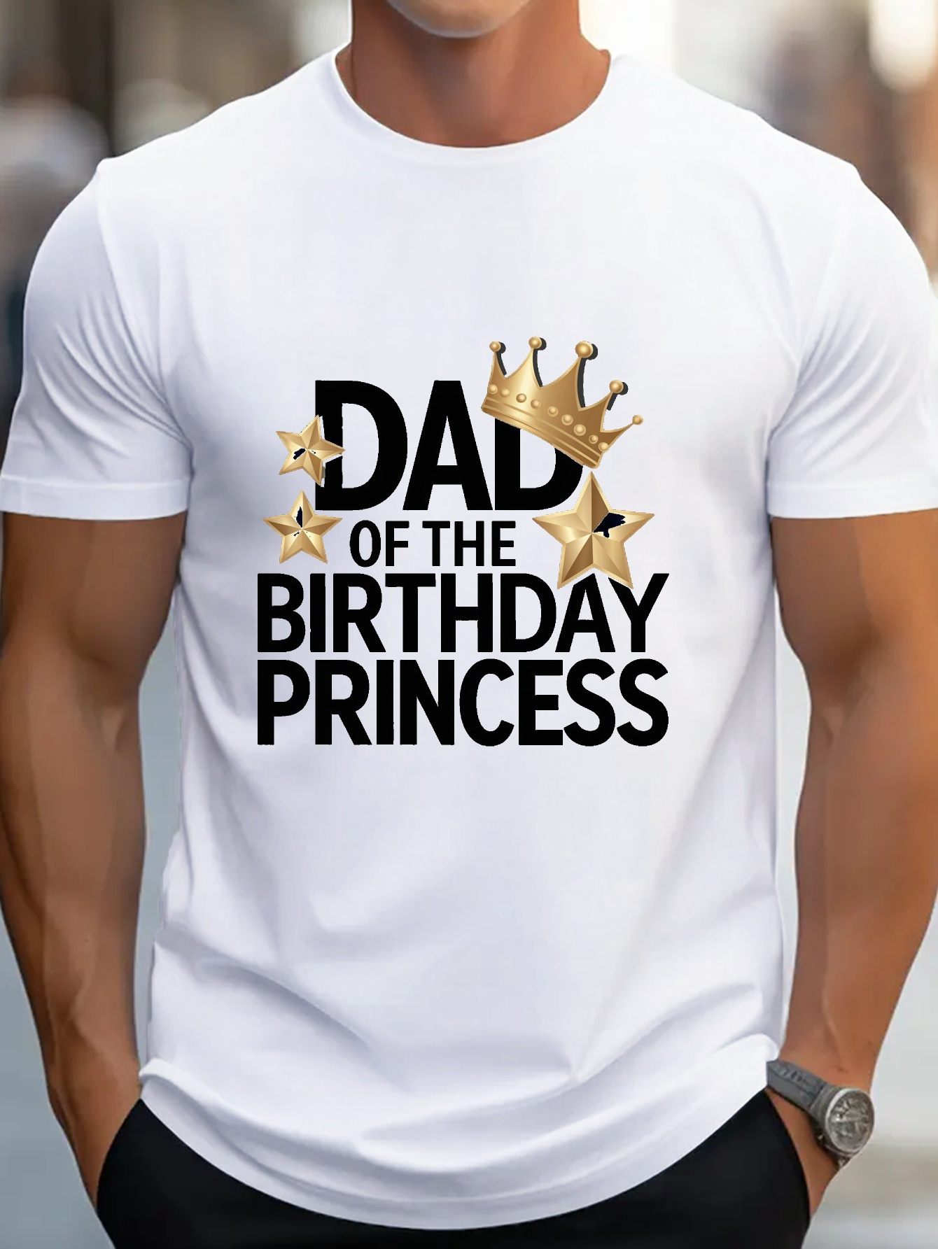 Men's Graphic T-Shirt Golden Crown And Shining Stars Celebrating Birthday Princess Dad