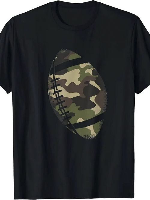 Men's Graphic T-Shirt Green Camouflage Pattern With Shadows On Football