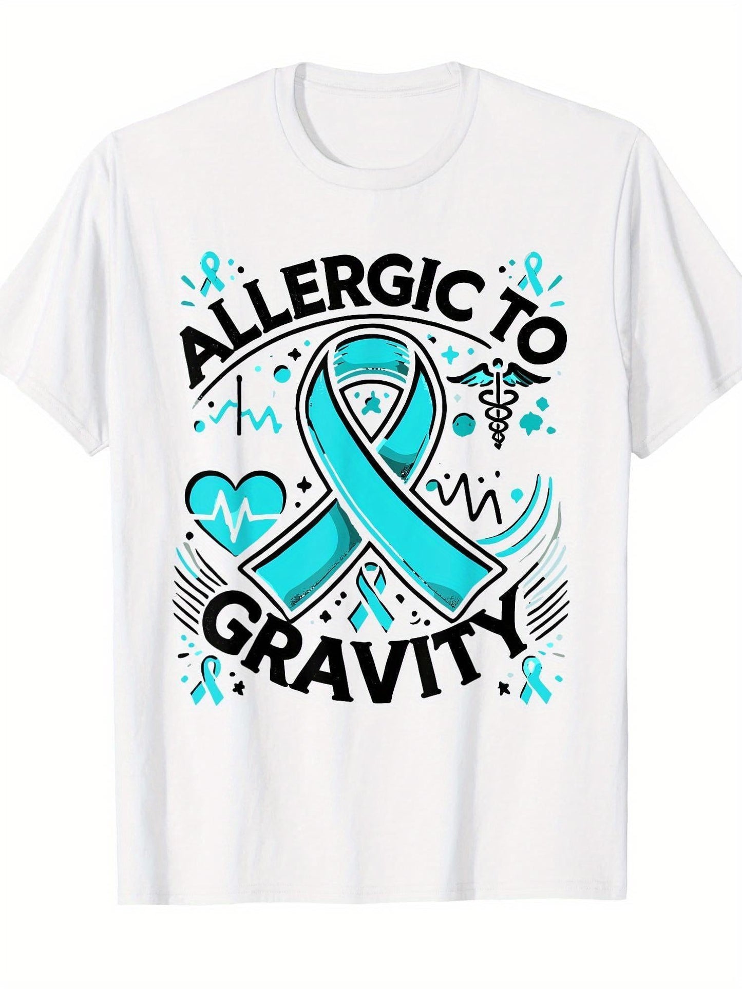 Women's Graphic T-Shirt Allergic To Gravity Awareness Ribbon With Medical Symbols And Heart Beat Sign